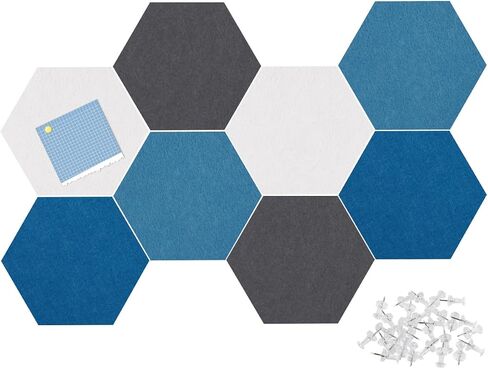 Felt Bulletin Board Tiles, 8 Pcs Hexagon Wall Tiles with Removable Adhesive, 7.9×6.9 Inch Cork Pin Board for Classroom, Home, Office (Set F, Middle) in Kuwait
