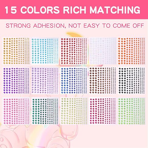 ملصقات حجر الراين ، 2475 PCS ملصق ماس لاصق ذاتي في 4 حجم 15 ألوان ، ملصقات الأحجار الكريمة للوجه ، فن الجسم ، الحرف ، الشعر ، الأظافر ، ديكورات DIY ، عصا بلينغ على المجوهرات ، الأطفال in Saudi Arabia