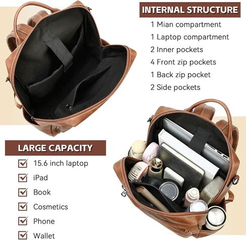 Vegan Leather Laptop Backpack for Women 15.6 Inch Work Backpack Purse for Travel College in Saudi Arabia