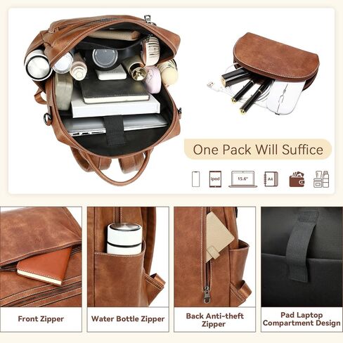 Vegan Leather Laptop Backpack for Women 15.6 Inch Work Backpack Purse for Travel College in Saudi Arabia