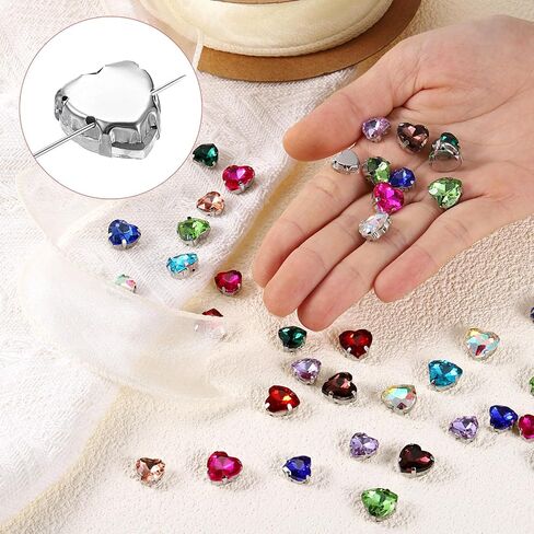 UXCELL 20PCS HEART SELT على حجر الراين ، 12 × 12 مم من القلب الكريستالي الزجاجي أحجار المعادن المسطحة مع بوابة الفضة من الحرف اليدوية ، المجوهرات DIY ، الملابس (أحمر مشرق) in Saudi Arabia