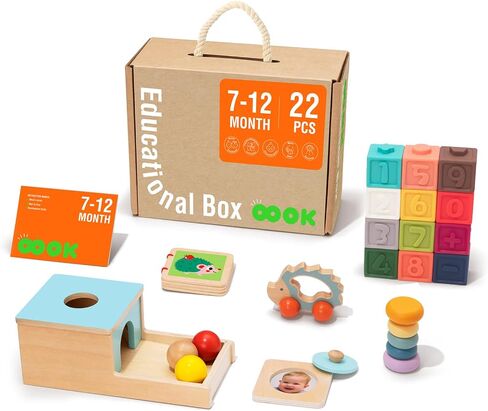 TOOKYLAND Montessori Toys for Babies 0-6 Months, 6 in 1 Learning Educational Set Newborn Toys Including Sensory Ball, Rain Stick, Baby Roller, Spinning Drum, Black and White Cards, Tissue Box. in Saudi Arabia