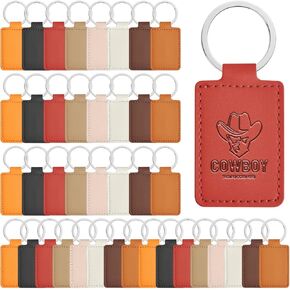 40 Pcs Leather Key Fob Kit, PU Leather Keychain Blanks with Key Rings, Rectangular PU Blanks Engraving Keychain Bulk for DIY Crafts, Laser Stamping