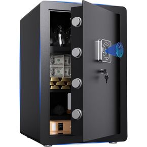 Safe Box Fire Safe Box For Home With Fingerprint Biometric,3.4 Cubic Metal Safety Box For Money, Jewelry, Documents,With Silent And Anti-Theft Function,Dual Alarm System (23.6"H x 15.7"D x 15"W)