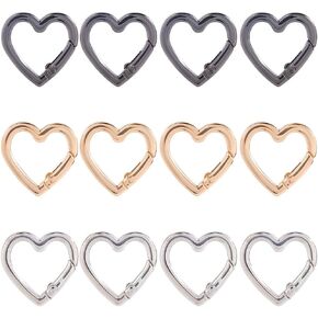 SUNNYCLUE 1 Box 24Pcs 3 Colors Heart Connector Rings Spring Gate Ring Clasp Gold Silver Black Metal Alloy Love Hearts Shaped Closures Carabiner Snap O Clasps for Jewelry Making DIY Crafts Accessories