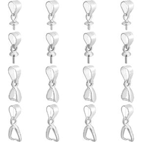 PH PandaHall 925 Sterling Silver Pinch Bails 16pcs 4 Colors Pinch Clip Bail Clasp Pendants Clasp Jewelry Connectors Bails Dangle Bead Connector Findings for Pendants Necklace Jewelry Crafts Making