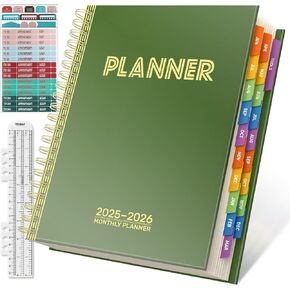 Academic Planner 2025-2026, 8.5×11, 19 Months Daily Weekly Monthly Calendar with Habit Tracker, Jun.2025-Dec.2026 Organizer for Women & Men, Colored Tabs, Stickers, Pocket, Ruler Bookmark-Green