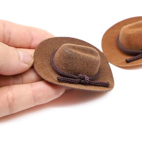 Dollhouse Cowboy Hat, Miniature Cowboy Hat, 1:12 Scale Miniature Soft Cowboy, Mini Hat, American Old West Hat, for Dollhouse Craft Supplies (2PCS) (Light Brown)