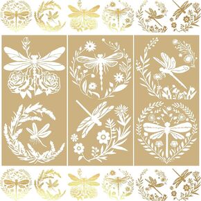 WANDIC 3 Sheets Gold Stamping Rub on Transfers Sticker, Gold Foil Flower Theme Transfers Furniture Decorative Decals for Postcard Scrapbooking,15 * 30cm
