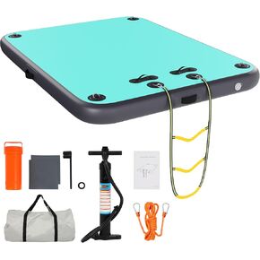 FAHKNS Inflatable Floating Dock Platform: Swim Air Dock Water Mat Floating Island Raft for Pool Lakes Beach Ocean with Rope Ladder, Non-Slip Surface 5ft/8ft x 6ft x 6in
