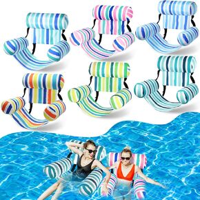 6 Pcs Inflatable Pool Floats Chairs Adult Floating Lounge Chairs Adjustable Hammock Water Floating Chair Water Swimming Stripe Pattern for Party Summer Beach Lake Fun