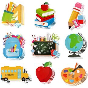 Konsait 45pcs العودة إلى قواطع المدارس - كتب قلم رصاص الحافلة قطع الورق على لوحة الإعلانات ، وقواطع مدرسية ديكور جدار الفصول الدراسية 9 تصميمات ، العودة إلى ديكورات المدرسة