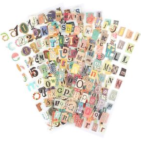 Vintage Letter and Number Stickers for Scrapbooking, 6 Sheets, Self-Adhesive Decals for DIY Crafts, Albums and Journals