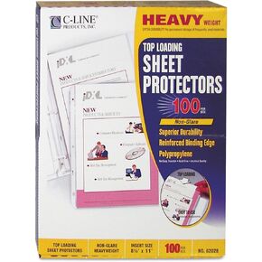 C-Line 62028 Heavyweight Polypropylene Sheet Protector, Non-Glare, 2-Inch, 11 x 8 1/2, 100/BX