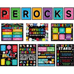 gisgfim 14PCS Physical Education Posters Sports Exercise Poster PE Rocks Behavior Gym Rules Classroom Learning Materials for Back to School Teacher Student School Home Wall Calm down Corner