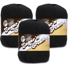 Lily Super Size Black Yarn - 3 Pack of 113g/4oz - 100% Cotton - #4 Worsted (Medium) - 190 Yards - Knitting/Crochet