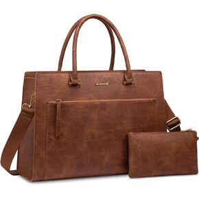 LOVEVOOK Laptop Bag for Women 15.6 Inch Tote Work Leather Computer Briefcase Waterproof Business Teacher Office Bag Handbag, Vintage Brown