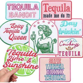 Trucker Hat Patches Funny Cool Vintage Tequila Drinking Embroidered Iron on Patches for Heat Press Clothes Jeans Bar Party DIY Accessories