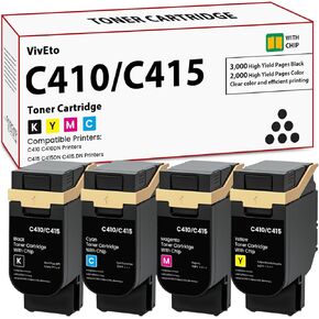 C410 C415 Toner Cartridges (with New Chip) Replacement for Xerox C410 Toner Cartridge 006R04677 006R04678 006R04679 006R04680 for C410 C415 C415DN Printers, 4-Pack VersaLink C415 High Yield Cartridge