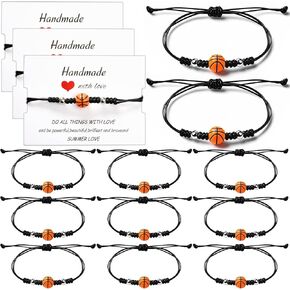 12Pcs Basketball Party Favors Sport Theme Charm Bracelets with Gift Card, Sport Party Favors Adjustable Basketball Bracelets for Boys, Basketball Goodie Gift Bags Stuffers