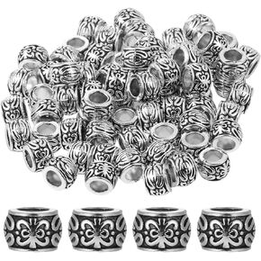 100 PCS Silver Round Spacer Beads with Large Hole, Large Hole Spacer Metal Beads Tibetan Alloy Bead Spacers with Bead Box for Jewelry Making Necklace Bracelet DIY Craft Supplies
