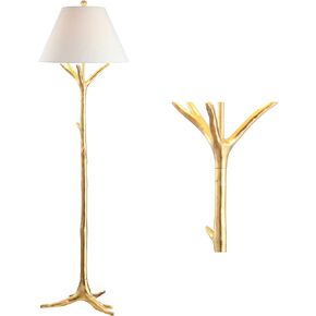 JONATHAN Y JYL3070A Arbor 63.5" Faux Bois Resin LED Floor Lamp, Contemporary, Modern, Elegant, Office, Living Room, Family Room, Dining Room, Bedroom, Hallway, Foyer, Gold Leaf