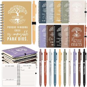 Kosiz 60 Pcs Spanish Christian Spiral Notebooks with Ballpoint Pens Tree Life Bible Verse A6 Journal Religious Inspirational Gift Back to School Bible Set Church Pastor(Classic Style,Boho Color)