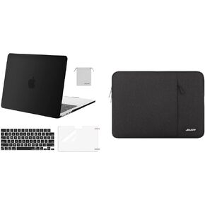 MOSISO Compatible with MacBook Air 13 inch Case 2024 2023 2022 M3 A3113 M2 A2681, Plastic Hard Case&Keyboard Cover&Screen Film&Pouch&Polyester Vertical Case with Pocket, Black