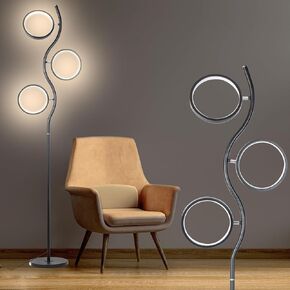 Lightdot 55IN LED Tree Floor Lamp for Living Room, Modern Standing Lamp with 3 Adjustable Rotating Lights, 3000K Warm White Standing Tall Pole Lamps for Living Room, Bedroom, Home, Office-Black