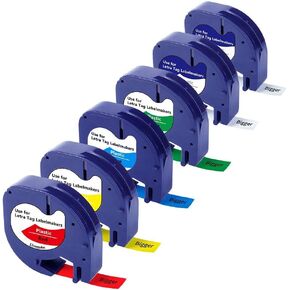 BIGGER Compatible Label Tapes Replacement for Dymo LetraTag Refills, 91331, 12mm x 4m, 1/2 x 13, Plastic, Black Print on White, used with Dymo LetraTag LT-100T LT-100H, 6 Packs in Kuwait