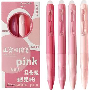 4 Pcs Cute Erasable Gel Pens Pink Retractable Erasable Pens 0.5mm Black Ink Smooth Writing Pen Aesthetic Pens for Women Girls Boys Men Office School Supplies (Pink-Black Ink)