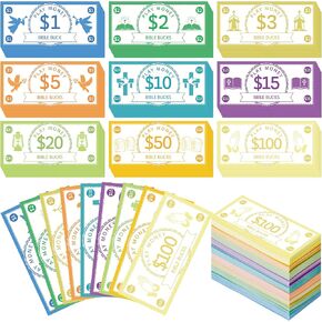 EZdhuawuse Religious Play Money for Kids - Back to School 900P Prop Money Toys Double Sides for Kid Math Counting Skill, Bible Bucks for Sunday School Christian Church Classroom Activities Board Games
