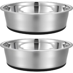 11 Cup Stainless Steel Dog Bowls Set of 2 for Food and Water, Silicone Base Anti-Slip, Rust Resistant, Extra Thick Metal Bowls for Medium Dogs, Black