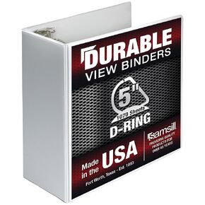 Samsill Durable 5 Inch Binder, Made in The USA, D Ring Binder, Customizable Clear View Cover, Pearl White, Holds 1050 Pages