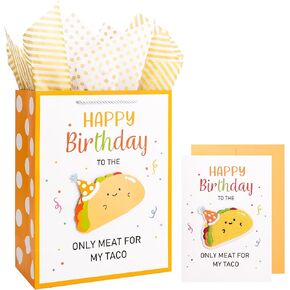 Crisky Happy Birthday Gift Bags for Men - Set with Cute Cardboard & Tower Embroidery Patch Design, Funny Birthday Card for Husband & Boyfriend, Fiance, Him, Best Gifts Ideas for Bday Decorations