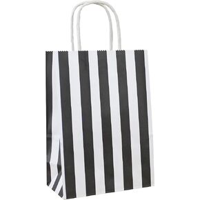 25 PCS Black and White Striped Gift Bags Small Kraft Paper Bags with Handles for Party Favor (8.2 x 6 x 3.1 In)