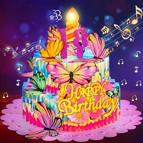 Airpark Birthday Cards for Women, Pop Up Cake and Butterflies Happy Birthday Card with Musical and Blowable LED Light Candle, Birthday Gifts for Women Mom, Daughter, Sister, Kids(Pink)
