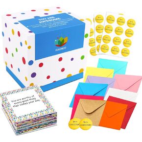 70 Inspirational Cards with Envelopes & Stickers – 3.5x3.5 Positive Affirmation Notes in Gift Box – Encouragement, Gratitude, Motivation.