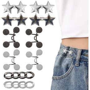 10 Set Pant Waist Tightener Star Jean Button Tightener for Pants Women Reusable Waist Cincher Clip Metal Brooch Pins for Clothing Dresses Skirts No Sewing Decoration Accessories