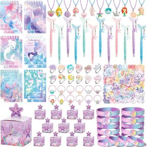 Mermaid Party Favors Birthday Supplies for Girl - Gift Boxes Notebooks Fishtail Pen Silicone Bracelet Necklaces Rings Hair Ties Stickers Mermaid Birthday Party Favors Goodie Bags Stuffers