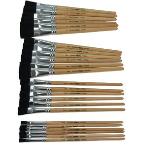 School Smart Black Bristle Paint Brushes with Short Wooden Handles for School and Arts and Crafts Use, Bulk Set of 24