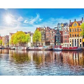 ZUVRDIAI Paint by Number Kits for Adult Beginner, Amsterdam Netherlands Dancing Houses Over River Amstel Landmark in Old DIY Digital Oil Painting Kit Canvas Kit Art Wall Decor 16x20Inch