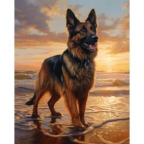 QACEYID Paint by Numbers for Adults Acrylic DIY Number Painting Kits Wall Art Decor Gifts, Beach German Shepherd Dog, 40x50cm, Without Frame