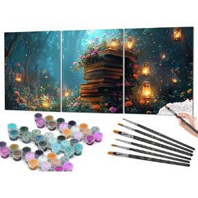 Bougimal 3 Pack Paint by Numbers for Adults, Triptych DIY Acrylic Painting Kit with Paintbrushes, Acrylic Pigment for Beginners, 11" W x 14" L - Beach(Without Frame)