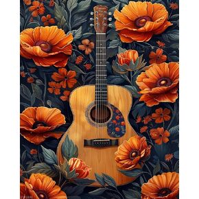 XTXGERL Guitar Paint by Numbers Kit for Adults, Flower Paint by Numbers on Canvas, DIY Adult Crafts Painting Kits with Acrylic and Brushes, Hobbies for Women, Paintings for Home Wall Decor, 16x20in