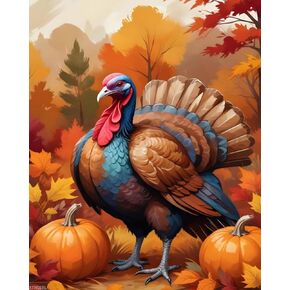 XTXGERL Fall Turkey Paint by Number for Adults Beginner, 16x20 Inch Halloween DIY Adult Paint by Numbers, Thanksgiving Adults' Paint by Number Kits for Home Wall Decor