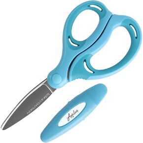 Kids Safety Scissor - Ergonomic Child-Safe Crafting Scissor, Blunt Tips and Blade Cover, Air Cushion Childhood Scrapbooking Supplies for Kids Cutter, Japan Import (Blue)