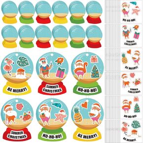 36 Pcs Summer Christmas Craft Kit DIY Crystal Balls Greeting Card with Christmas Fun Stickers for Hawaiian Tropical Christmas Party Decorations Favors Supplies School Family Craft Activities