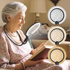 Hands Free Magnifying Glass with Light for Close Work, 5.5 Inch 5X Lighted Magnifying Glass, Neck Wear Magnifier for Reading Books, Sewing, Cross Stitch, Low Vision Seniors with Aging Eyes