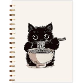Ramen Black Cat Spiral Notebook 5.5x8.3,Cat Notebooks, Cats Lover Mom Lady Gifts Journals for Writing, Cat Office Supplies, Japanese Noddle Cute Black Kitten Notebooks for Note Taking